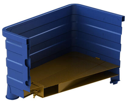 Dräneringsgolv med tappkran - ett tillval för Storbox / Berglöfslådan som är en industriklassiker för tung förvaring inom industrin.