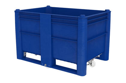 Swedebox 800 är en återvinningsbar plastcontainer som finns med olika varianter av hjul så att man kan hantera boxen lättare.