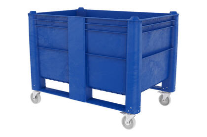 Swedebox 800 är en återvinningsbar plastcontainer som finns med olika varianter av hjul så att man kan hantera boxen lättare.